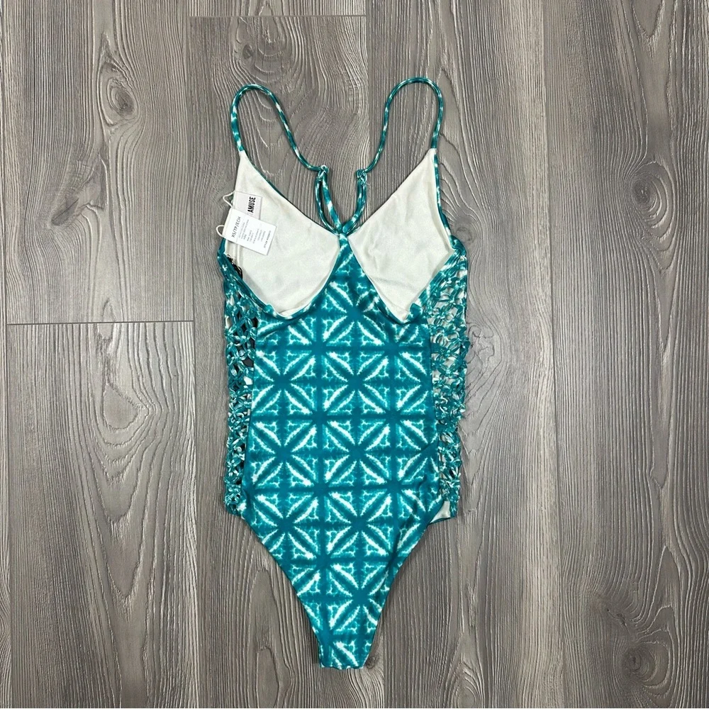 Amuse‎ Society Turquoise Tie Dye Alyssa One Piece Swimsuit XS Knotted Side NWT